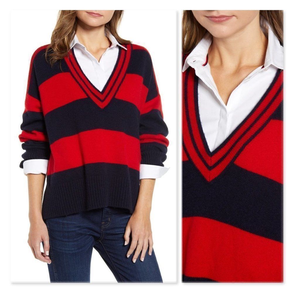 Tommy Hilfiger V-Neck Stripe Sweater sz Large